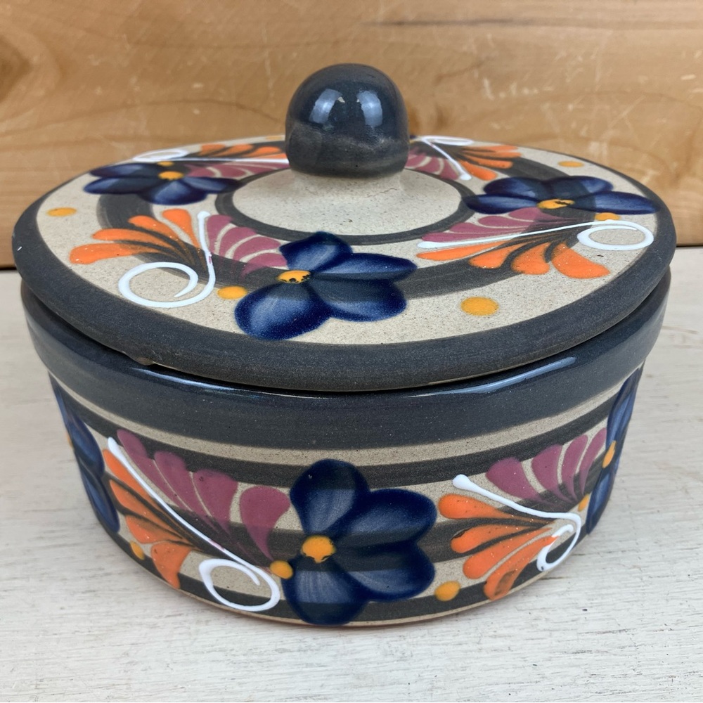 Tortilla Warmer Hand-Painted Floral Ceramic Lidded Jar Fiesta Home Decor